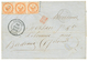 TAHITI : 1864 Bande De 3 Du 40c AIGLE (1 Ex. Pd) Obl. Losange OCN + Trés Rare Grand Cachet PAPEITI TAÏTI Sur Lettre Pour - Sonstige & Ohne Zuordnung