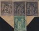 France Colonies Alexandrie Sage Fragment N°75, 89 Paire & 97 Oblitérés Petit Dateur "Alexandrie/Egypte"  TTB - Used Stamps