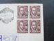 Spanien 1948 FDC Nr. 954 Als 4er Block Als Einschreiben Aus Barcelona In Die USA New York Luftpost! 3 Ak Stempel - Lettres & Documents
