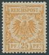 Dt. Reich 49a *, 1889, 25 Pf. Gelborange, Falzrest, Pracht, Fotobefund Jäschke-L., Mi. 240.- - Sonstige & Ohne Zuordnung