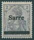 SAARGEBIET A1 PF M **, 1920, 2 Pf. Dunkelblaugrau (schraffierter Hintergrund), Aufdruck Irrtümlich Auf Dt. Reich Mi.Nr.  - Otros & Sin Clasificación