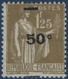 France Type Paix N°298** 50c/1fr25c Olive Surcharge Très Décalée !! TTB Signé Calves - 1932-39 Vrede