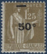 France Type Paix N°298** 50c/1fr25c Olive Surcharge Très Décalée !! TTB Signé Calves - 1932-39 Paz