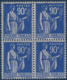 France Type Paix N°368** Bloc De 4 90c Impression Détruite Et Chiffres Déformés Tenant à Normal RRR Ainsi Signé Calves - 1932-39 Paz