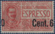 Italie Poste Express N°8** 60c Sur 50c Rouge Variété Surcharge Completement à Cheval RR Signé Calves - Poste Exprèsse