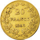 Monnaie, Belgique, Leopold I, 20 Francs, 20 Frank, 1865, TTB, Or, KM:23 - 20 Francs (gold)