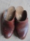 Vintage - Paire De Sabots En Bois Et Cuir Marron - Chaussures