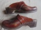 Vintage - Paire De Sabots En Bois Et Cuir Marron - Chaussures