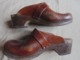 Vintage - Paire De Sabots En Bois Et Cuir Marron - Scarpe