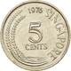 Monnaie, Singapour, 5 Cents, 1976, Singapore Mint, TTB, Copper-nickel, KM:2 - Singapour