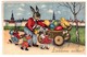 Dressed Bunny's Rabbits Drawn Carriages Easter Vintage Latvia 1930s PC - Other & Unclassified