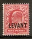 BRITISH LEVANT 1905 1d SCARLET SG L2 MOUNTED MINT Cat £14 - British Levant