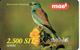 CARTE-PREPAYEE-2001-GSM-MOBITEL-SLOVENIE-2500 Sit-ROLLIER EUROPE-CORACIAS GARRULUS-TBE-RARE - Songbirds & Tree Dwellers