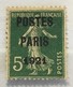 Timbre France Préo YT 26 (137) (°) Obl Postes Paris 1921 5c Vert (côte 80 Euros) – 69 - 1893-1947