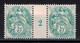 TIMBRE BLANC N° 111 5c En PAIRE INTERPANNEAU Avec MILLESIME 2 (1902) NEUF ** MNH (CHARNIERE SUR LE BORD DE FEUILLE) - 1900-29 Blanc