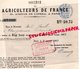 79- CHAMPDENIERS-75- PARIS - AGRICULTURE-RARE RECU SOCIETE AGRICULTEURS DE FRANCE- PAUL JACOB-1887-21 AVENUE OPERA - Landbouw