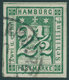 HAMBURG 9 O, 1864, 21/2 S. Blaugrün, Leichte Knitterspur Sonst Breitrandig Pracht, Fotobefund Lange, Mi. 180.- - Hambourg