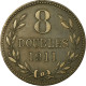 Monnaie, Guernsey, 8 Doubles, 1911, Heaton, Birmingham, TB+, Bronze, KM:7 - Guernesey