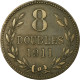 Monnaie, Guernsey, 8 Doubles, 1911, Heaton, Birmingham, TB+, Bronze, KM:7 - Guernsey