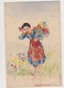 Cpa Fantaisie Avec Découpis De Timbres ( Semeuse ).Printemps.Jeune Fille Cueillant Des Fleurs - Timbres (représentations)