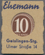 Deutschland - Briefmarkennotgeld: Geislingen, Württemberg, Ehemann Bürobedarf, 10 Pf. Ziffer Kontrol - Autres & Non Classés