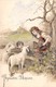 CPA Fantaisie Gaufrée - Joyeuses Pâques - Moutons - Enfants - Liserets Dorés (style Viennoise) - Pâques