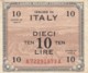 Italy #M19a, 10 Lire Series 1943A Very Fine+ Banknote Money Currency Issue - Allied Occupation WWII