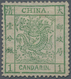 China: 1878, Large Dragon Thin Paper 1 Ca. Yellow Green, Position Detail Bottom Frame Below "C" Of " - Sonstige & Ohne Zuordnung