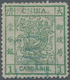 China: 1883, Large Dragon Thick Paper 1 Ca. Green Canc. Part Strike Blue Seal, Reverse Bottom Slight - Sonstige & Ohne Zuordnung