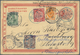 China - Ganzsachen: 1898, Double Card Question Part Uprated Coiling Dragon 1/2 C., 2 C. Canc. Blue " - Cartes Postales