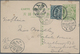 China - Ganzsachen: 1908, Card Square Dragon 1 C. Reply Part Used As Message, Uprated Coiling Dragon - Cartes Postales