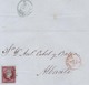 Año 1855 Edifil 40 4c Isabel II  Carta  Matasellos Rejilla  Y Rojo Alicante Membrete M.Guardiola De Alicante - Usati