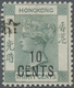Hongkong: 1898, '10 CENTS' Surcharged On QV 30c Grey-green With Handstamped Large Chinese Characters - Other & Unclassified