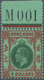 Hongkong: 1921, KGV Wmk. Multi-script CA $5 Green And Red On Green Paper, MNH With Upper Margin And - Other & Unclassified