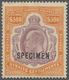 Malaiische Staaten - Straits Settlements: 1906-12 KEVII. $500 Purple & Orange, Overprinted "SPECIMEN - Straits Settlements
