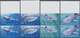 Belize: 2004, Whale Shark (Rhincodon Typus) Complete Set Of Four In Vertical IMPERFORATE Pairs From - Belize (1973-...)