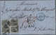 Brasilien: 1849-50 'Verticais' 30r. Black BLOCK OF FOUR Used On Folded Address Sheet To France In 18 - Gebraucht
