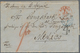 Mexiko: 1869 Incoming Mail: Stampless Folded Entire Letter With Tax-cancel "4" And M/s "9" + Red Fra - Mexiko