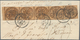 Italien - Altitalienische Staaten: Kirchenstaat: 1852, 3 Baj Brown Horizontal Stripe Of Five Tied By - Estados Pontificados