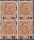 Italien: 1905, 15c. On 20c. Brown-orange, Block Of Four, Fresh Colour And Normally Perforated, Mint - Marcophilia