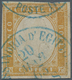 Italienische Post In Der Levante: 1863, Italy 10 C Yellow-brown Tied By Blue One-circle Cancel "ALES - Amtliche Ausgaben