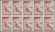 Monaco: 1942, Airmail Issue Complete Set Of Six In IMPERFORATE Blocks Of Ten, Mint Never Hinged And - Unused Stamps