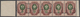 Russland: 1908, 50 K Brown Lilac/green Stripe Of Five With Letter Perforation ("specimen"). - Used Stamps