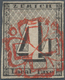 Schweiz - Zürich: 1843, 4 Rp. Schwarz Mit WAAGERECHTEM ROTEM LINIENUNTERDRUCK, Entwertet Mit Klar Un - 1843-1852 Federal & Cantonal Stamps