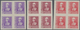 Spanien: 1938/1939, Queen Isabella Definitives Complete Set Of Six In IMPERFORATED Blocks Of Four, M - Gebraucht