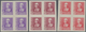 Spanien: 1938/1939, Queen Isabella Definitives Complete Set Of Six In IMPERFORATED Blocks Of Four, M - Usados