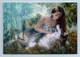 PRETTY WOMAN With Grey WOLF Forest Fantasy ART By Morozova New Russian Postcard - Sonstige & Ohne Zuordnung