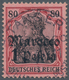 Deutsche Post In Marokko: 1906, 1 P Auf 80 Pf, Dunkelrötlichkarmin/schwarz Auf Mattrosa, Entwertet M - Deutsche Post In Marokko