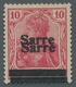 Deutsche Abstimmungsgebiete: Saargebiet: 1920, "10 Pfg. Germania/Sarre Mit Doppeltem Aufdruck", Unge - Brieven En Documenten