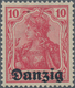 Danzig: 1920, 10 Pfg. Germania Karminrot Mit Aufdruck, Einwandfrei Postfrisches Stück, Fotokurzbefun - Andere & Zonder Classificatie